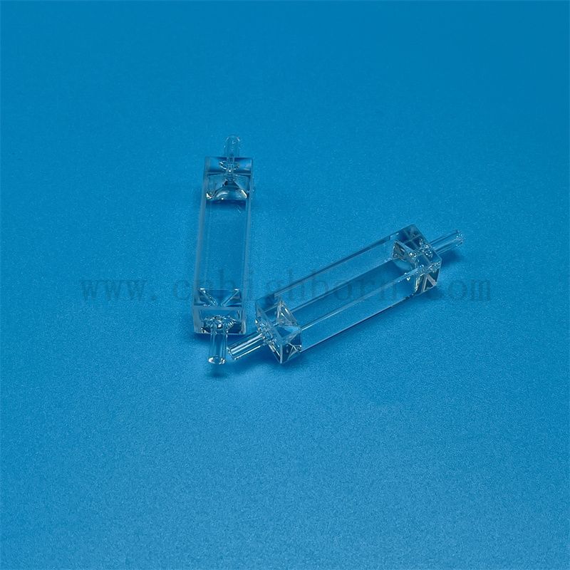 Пользовательский высокопрофильный Quartz Glass Ccuvette Оптическая проточная ячейка для окружающей среды с соединительной трубой