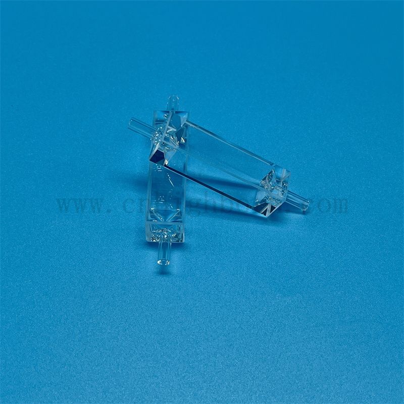 Пользовательский высокопрофильный Quartz Glass Ccuvette Оптическая проточная ячейка для окружающей среды с соединительной трубой