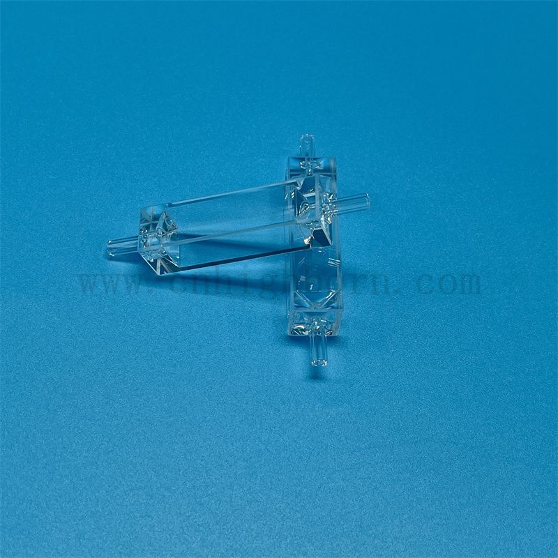 Пользовательский высокопрофильный Quartz Glass Ccuvette Оптическая проточная ячейка для окружающей среды с соединительной трубой