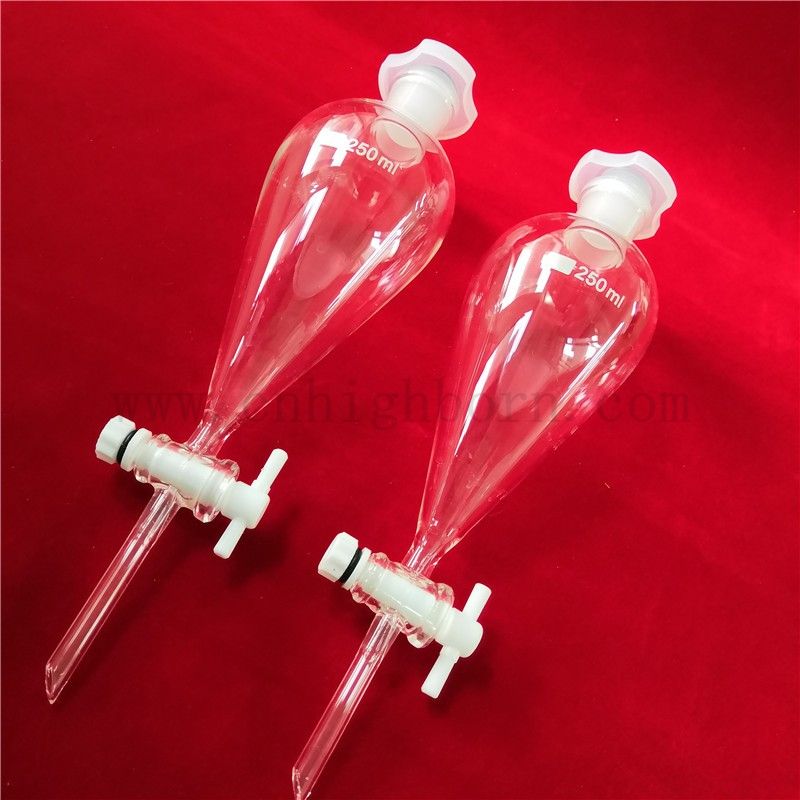 Грушеоформация прозрачная боросиликатная стеклянная лабораторная разделительная воронка с пробкой