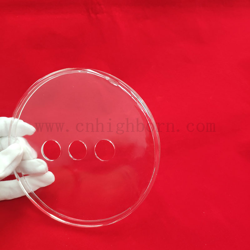 Лазерное бурение прозрачное три отверстия Кварцевое стекло круглый диск