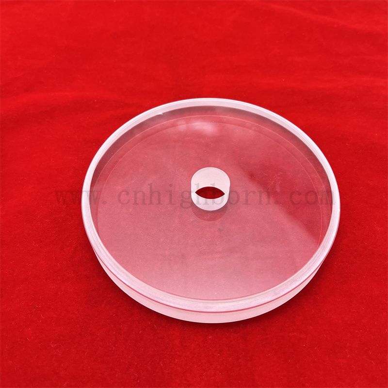 Высокая температура глубоко обработанная круглая прозрачная толстая кварцевая стеклянная пластина с отверстием