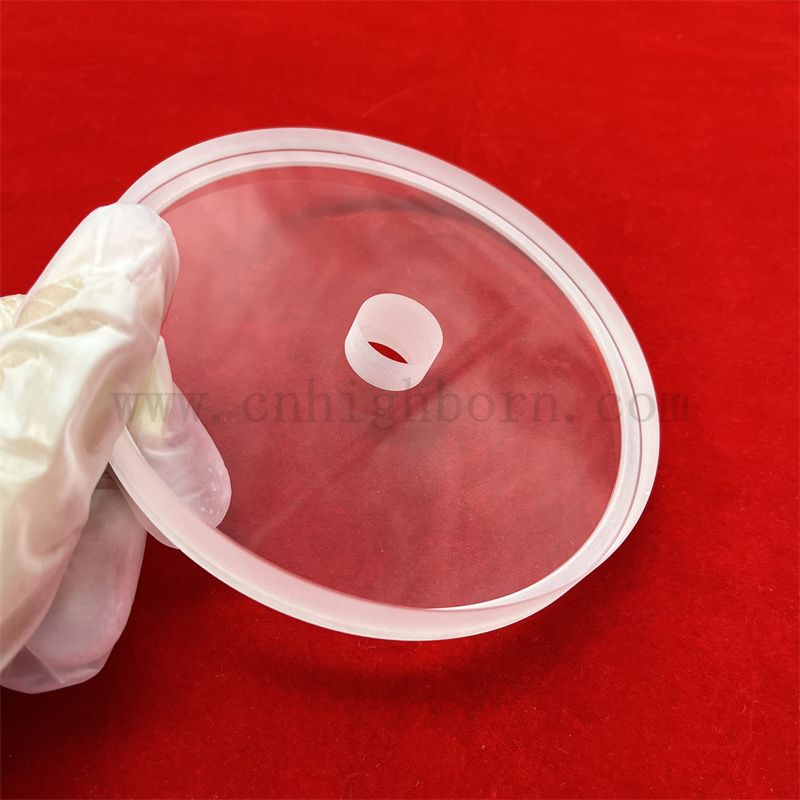 Высокая температура глубоко обработанная круглая прозрачная толстая кварцевая стеклянная пластина с отверстием