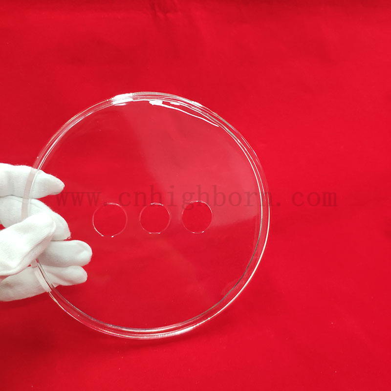 Лазерное бурение прозрачное три отверстия Кварцевое стекло круглый диск